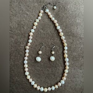 925 Pearl Necklace and Earrings